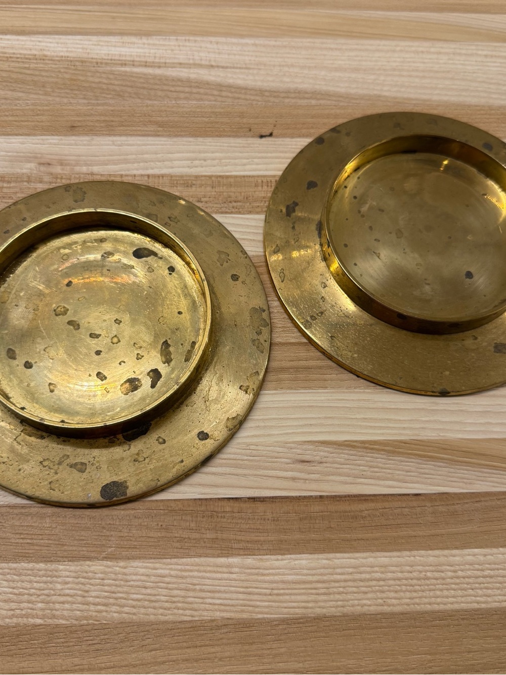 Vintage Solid Brass Pillar Candle Holder Trays (Set of 2)
